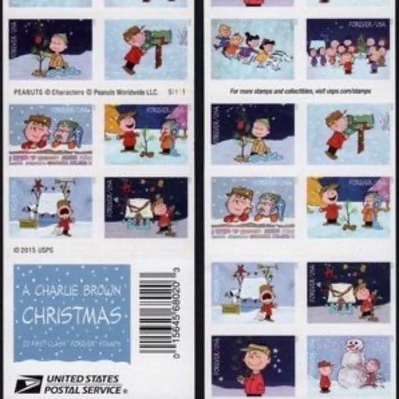 Book Forever Hallmark Christmas Stamp cards New Charlie Brown Lucius Snow - Picture 1 of 1